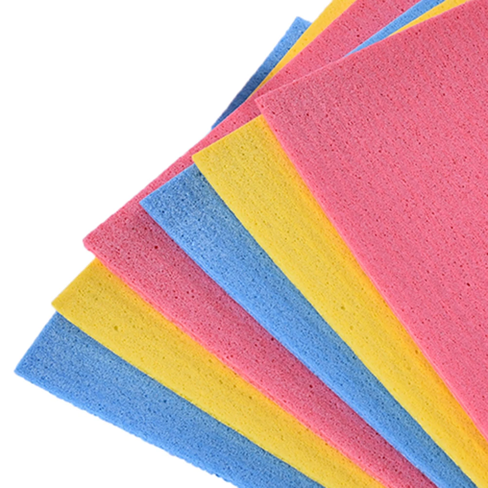 4pcs Cellulose Sponge Dishcloth Oil-Free Cleaning Cloth Household Supplies For Cookware Utensil Dish (Random Color)