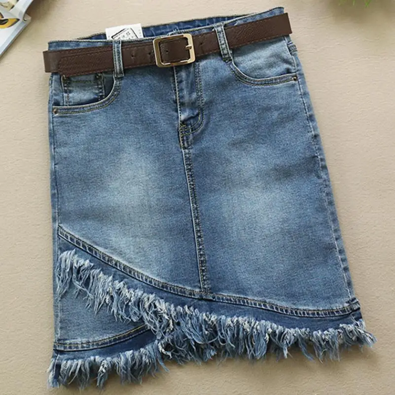

Fashion Womens Summer Casual irregular Tassels High Waisted Skirts Mini Jeans package hip Jeans Skirt