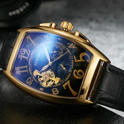 Luxury Automatic Mechanical Watches Men Moon Phase Skeleton Retro Self Winding Wristwatch Male Gold Case Clock Leather Watches