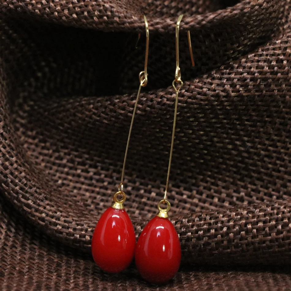 Elegant  red baking paint glass waterdrop 9*13 long earrings for women custume dangle eardrop new fashion jewelry B1797