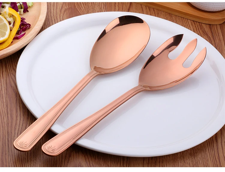 Big Salad Spoon Fork Set Stainless Steel Kitchen Food Server Pasta Utensils Public Gold Tableware Using Buffet Restaurant Tools
