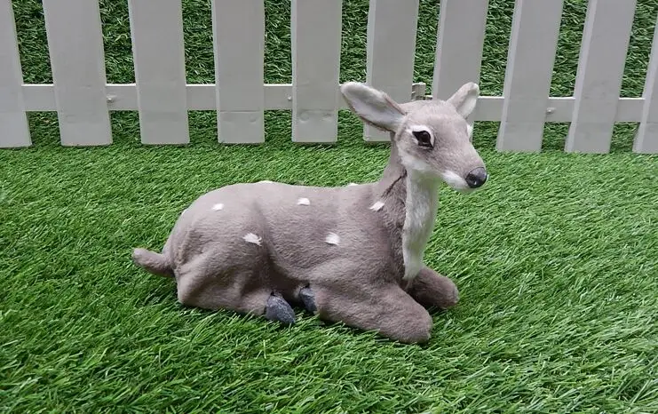 

Моделирование оленя из полиэтилена и меха, женская серая модель пятнистого оленя, около 19x13 см, реквизит для рукоделия, украшение дома, рождественский подарок w1404