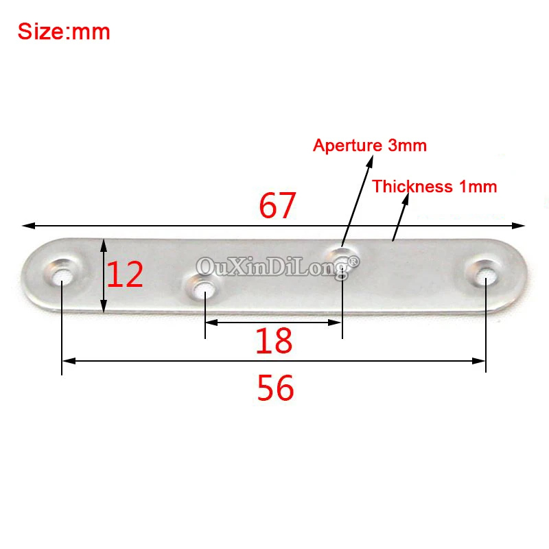 100PCS Stainless Steel Flat Straight Corner Braces 12X67 Furniture Splicing Fixed Brackets Board Frame Shelf Connecting Fittings