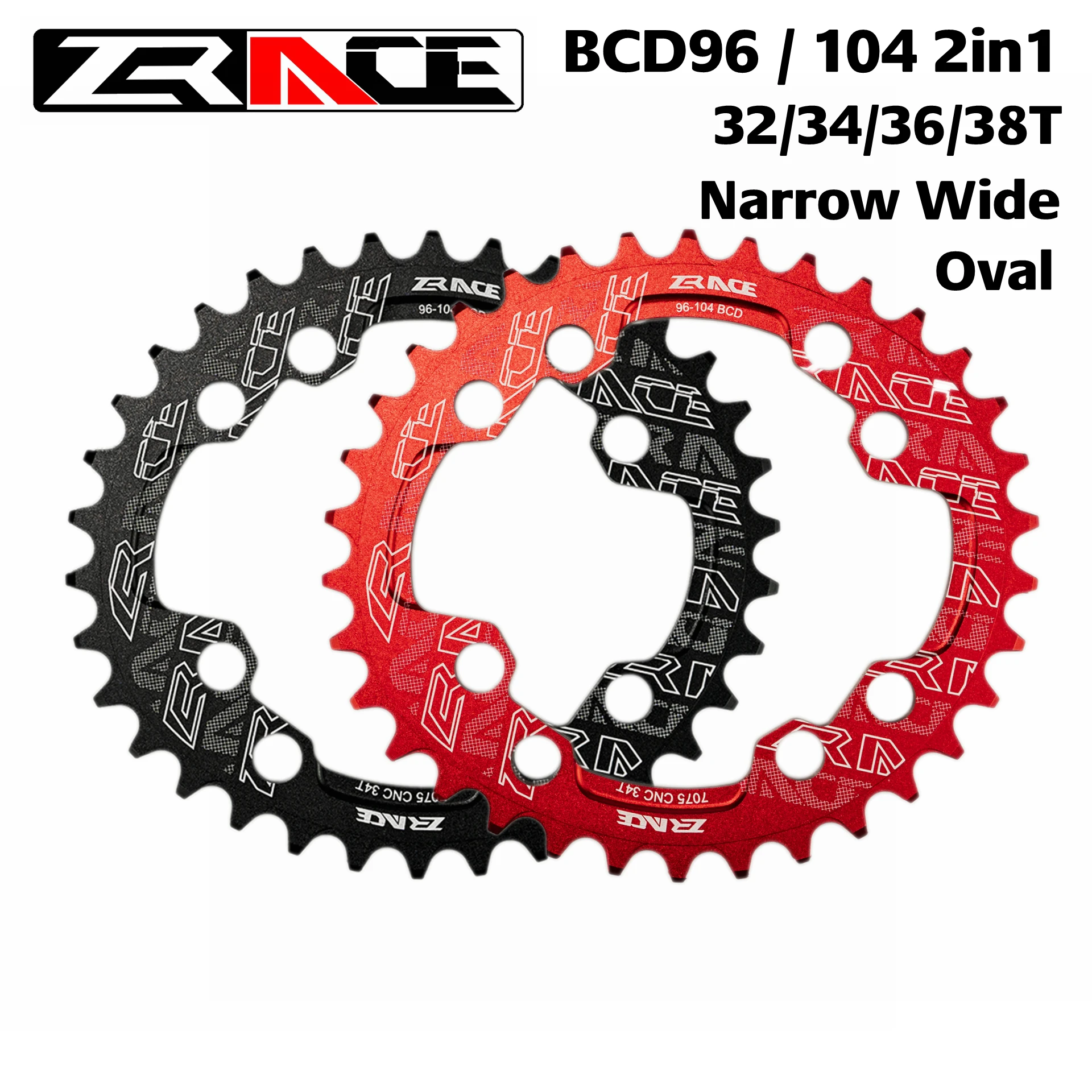 ZRACE BCD104 and BCD96 universal, Oval Narrow Wide Chainrings,7075 Aluminum alloy CNC process, Vickers-hardness 15+ for MTB