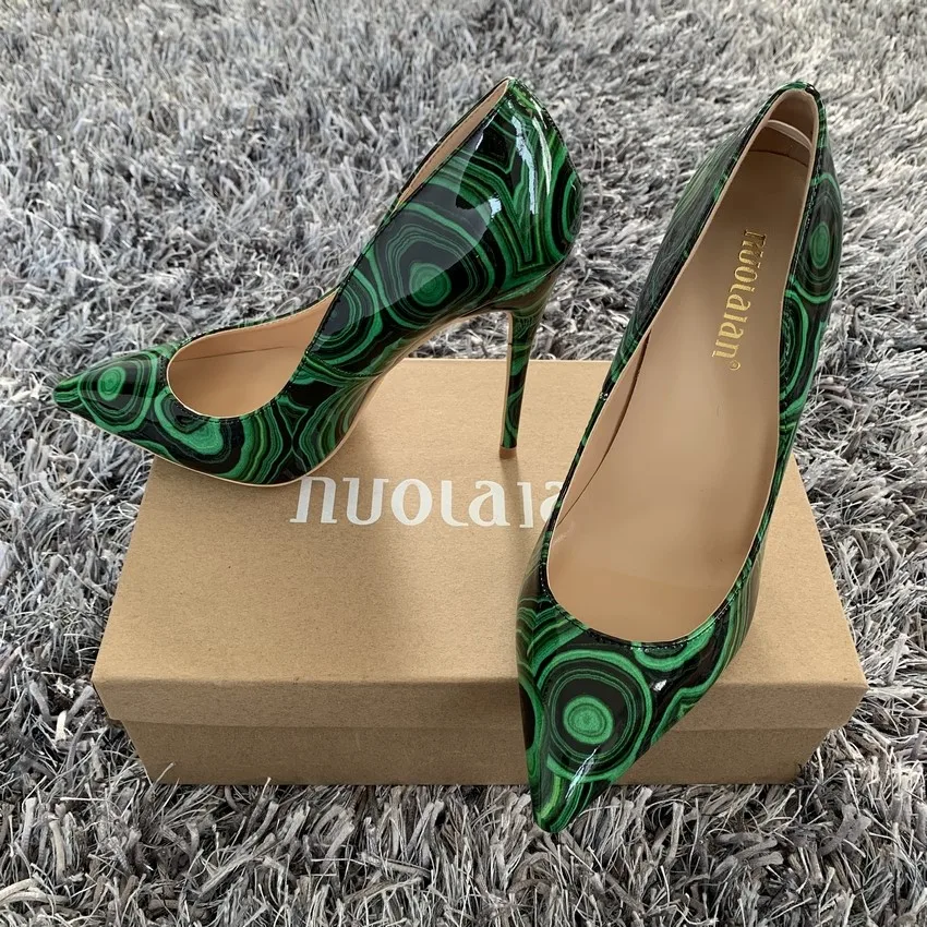 2022 Fashion Sexy Green Women Pumps Pointed Toe Stilettos Heels Shoes Woman Patent Leather Ladies High Heels Shoes 12cm 10cm 8cm