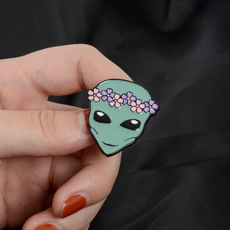 Ghost Alien enamel pin Cute Boo Ghost monster Wreath alien baby badge brooch Lapel pin Denim Jean shirt bag Cartoon Jewelry Gift image 6
