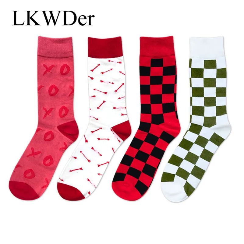 

LKWDer 4 Pairs Men's Socks Large Plus Big Size 44,45,46 Long Tube Happy Socks Trendy Casual Cottons Calcetines Hombre Meias Crew