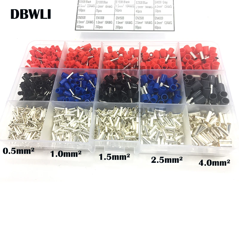 1530pcs 22~12AWG Bootlace cooper Ferrules kit Uninsulated Butt Connector set Wire Copper Crimp Connector Cord Pin End Terminal