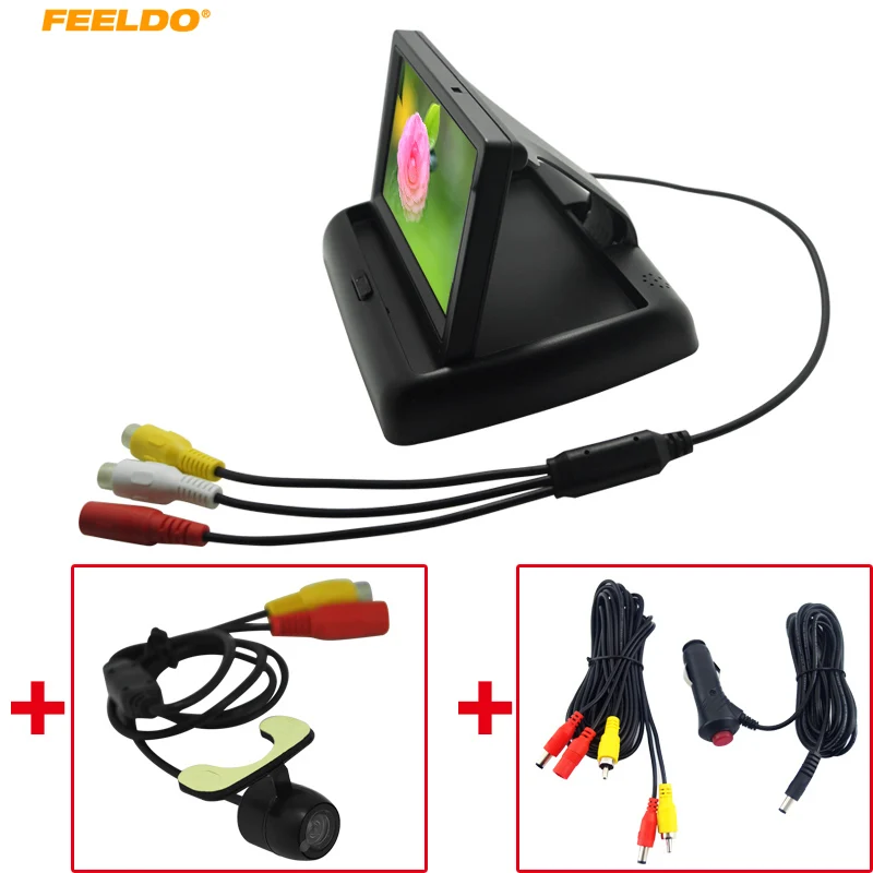 

FEELDO 4.3" Foldable TFT LCD Car Rearview Monitor With Reversing Backup Camera Cigarette Lighter Optional #AM1535