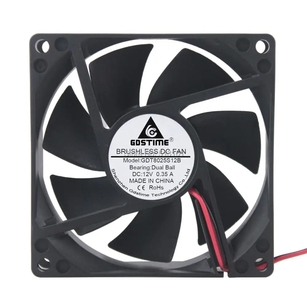 2 Cái Gdstime Tốc Độ Cao 80x80x25 mét Máy Tính 8 cm 12 V 2Pin Bi 80 mét DC Cooling Fan