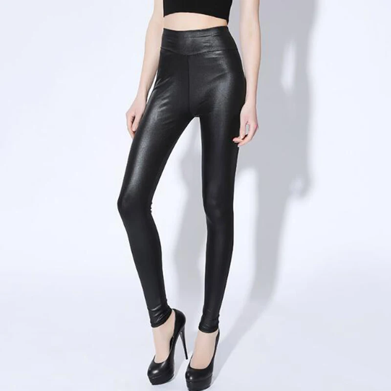 Rihschpiece ฤดูหนาว7XL PU หนัง Leggings ผู้หญิง Punk High เอว Jeggings ยืดกางเกงขายาวสีดำ RZF1404