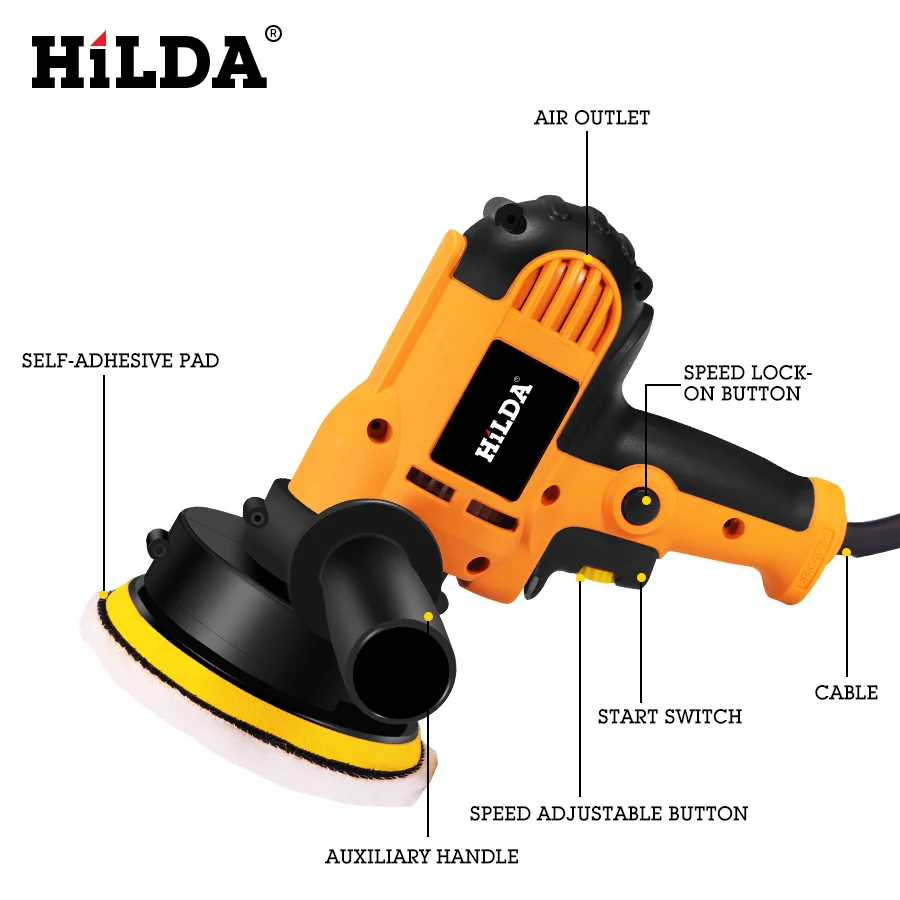 HILDA Electric Car Polisher Machine Auto Polishing Machine Adjustable Speed Sanding Waxing Tools Car Accessories Powewr Tools