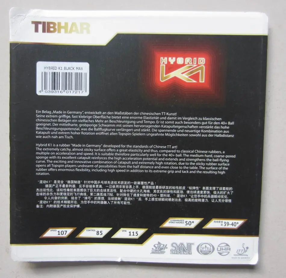 Tibhar Hybrid K1 pimples in table tennis rubber sticky rubber made in Germany good  forehand  for table tennis racket