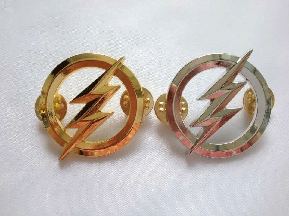 

US The Flash Metal Badges Personality Badge Pin Gold and Silver-US1267