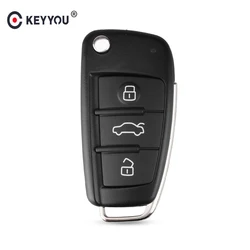KEYYOU Replacement Folding Flip 3 Button Remote Car Key Shell Cover Fob For Audi Q7 A3 A4 A6 A6L A8 TT 2008 2009 Key Fob Case