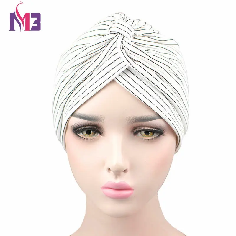 Fashion Women Knitted Striped Turban Breathable Turban Twist Headband Muslim Turban Hat Hijab Hair Accessories Headwear