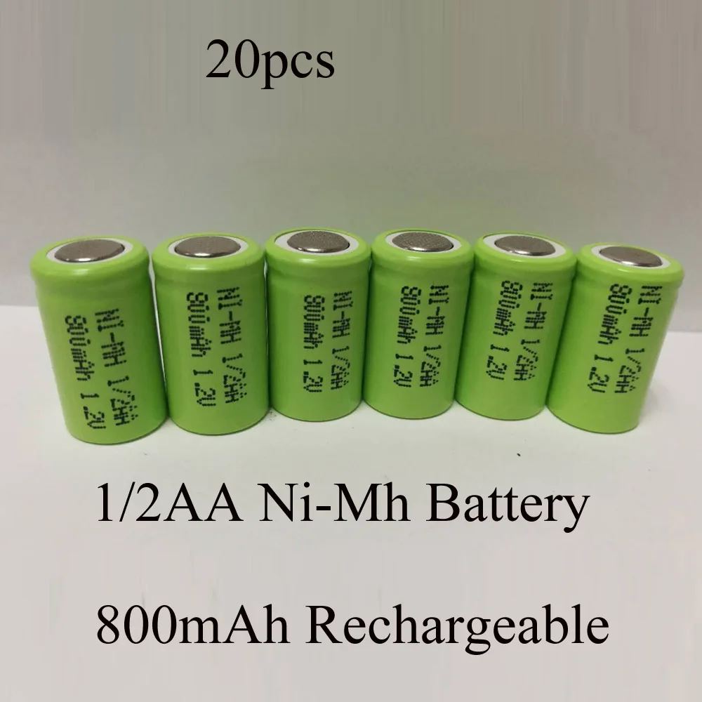 SORAVESS 20PCS 800mAH 1/2AA Rechargeable NiMh Battery 1.2V NiMh Ni-Mh 1/2 aa Batteries For DIY Electric Shaver Tools