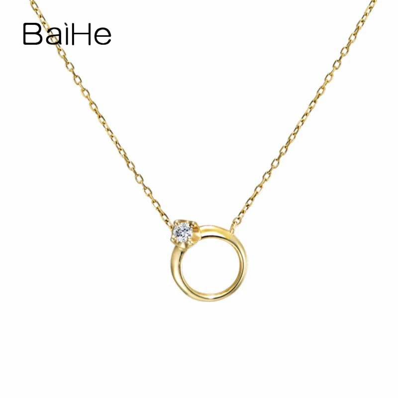 BAIHE Solid 18K Yellow Gold H/SI 0.02ct Natural Diamond Necklace Clavicle chain Trendy Fine Jewelry Making Chaîne clavicule