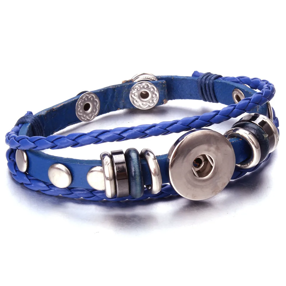 Hot Sale Snap Button Bracelet 18MM Snap Leather Bracelets Rivet Handmade Braided Bracelet Bangle For Women Men Buttons Jewelry