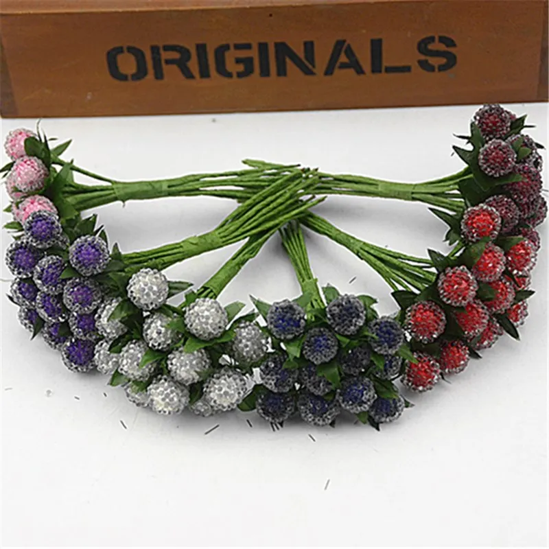 12pcs Christmas Red Cherry Stamen Small Glass Berries Artificial Flower Pearlized Wedding Simulation Circular Glass  Decoration