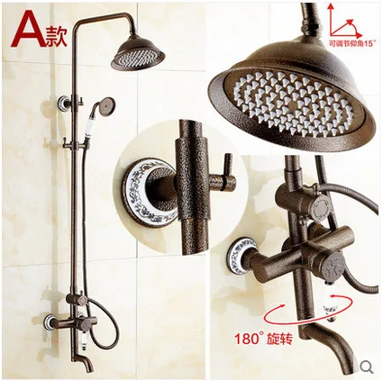 European retro ancient shower shower black antique rain shower set copper big spray top small shower