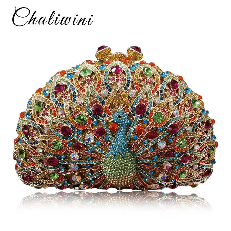 Luxury Peacock diamond Crystal women Evening Bag party purse pochette soiree Women Chain handbags wedding Bag Day Clutches