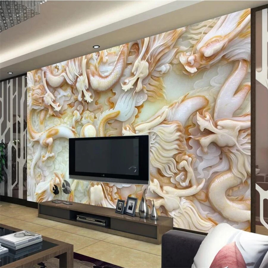 

wellyu Custom Wallpaper 3D Large Photo murals Wall Paintings HD Jade Sculpture Kowloon Silk TV Background Wall paper Paintings