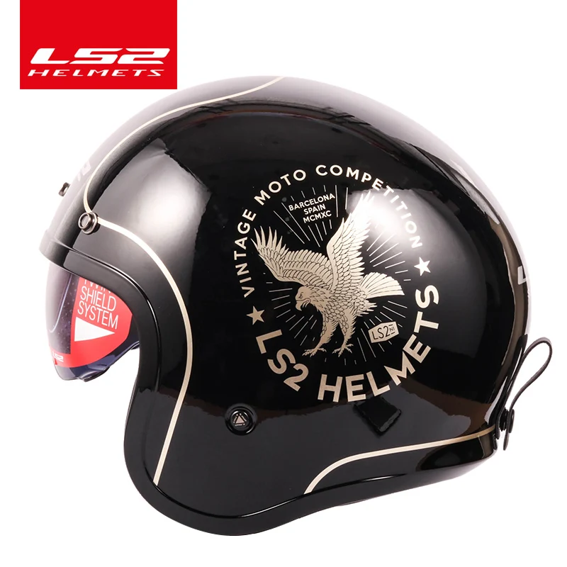 LS2 Spitfire motorcycle Vintage helmet Open face fashion design retro jet half helmet LS2 OF599 casque moto with bubble buckles