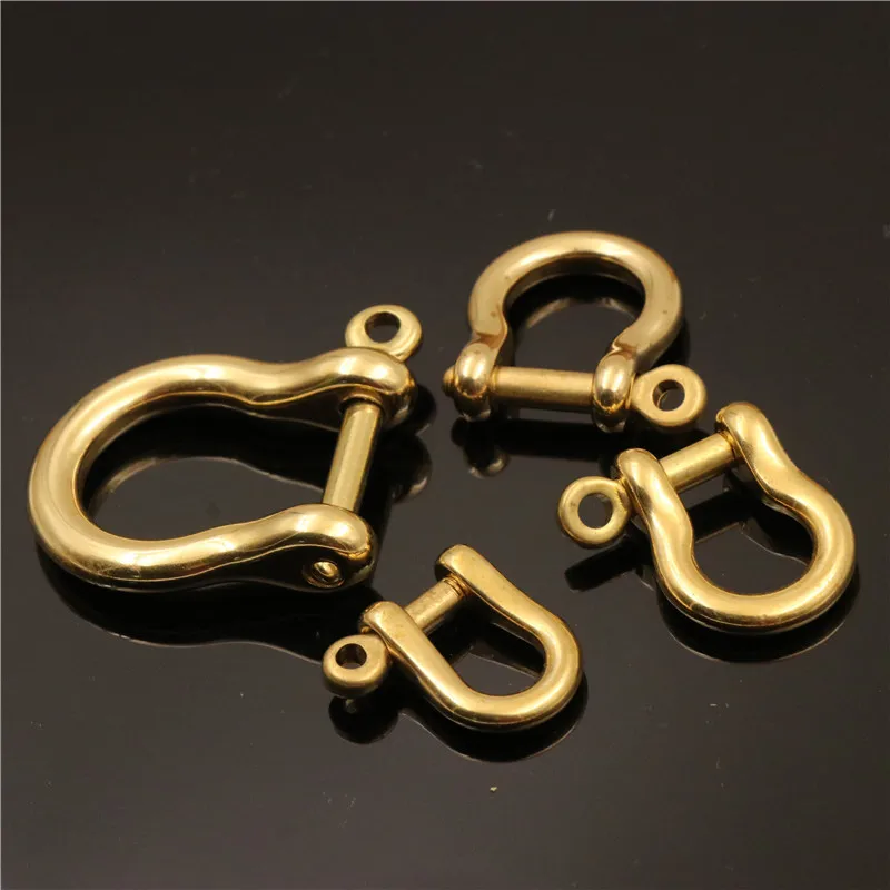 1piece Solid Brass Carabiner D Bow Staples Shackle Fob Key Ring Keychain Hook Screw Joint Connector Buckle