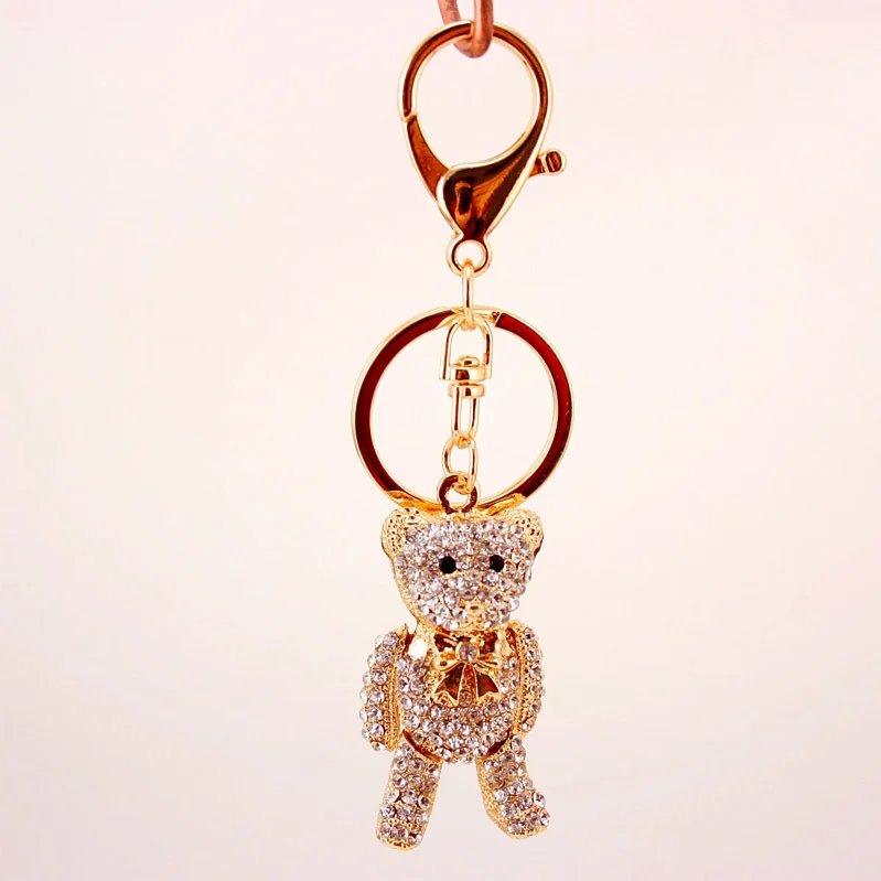 Hig Qualty Crystal Bear Key Chain Holder Rhinestone Keychain Car Key Ring For Holder Bag KeyChains For Birthday Friend Gift 1589