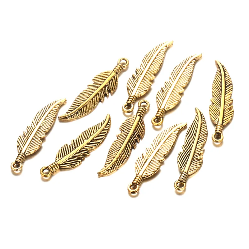 20Pcs/lot  Feather Charms Vintage Metal Charms Pendants Fit bracelet necklace earring Jewelry making