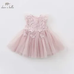 DB7536 dave bella baby embroidered butterfly dress children birthday party wedding chiffon clothes girls Princess dress