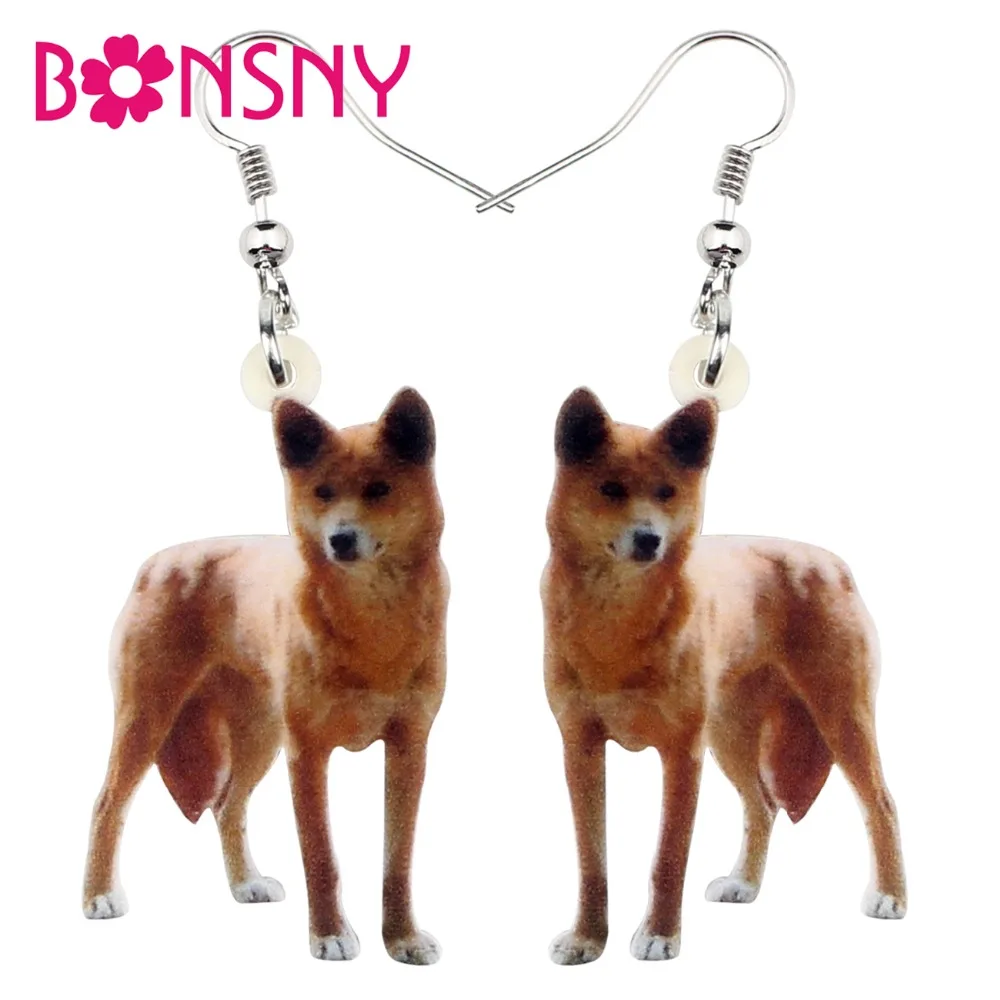 Bonsny-pendientes acrílicos de pie para mujer y niña, aretes colgantes de perro salvaje australiano Dingo, joyería de animales, accesorios de dijes de regalo