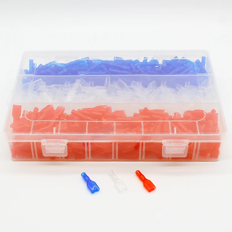 600pcs 3 colours Cover Case for 6.3mm Crimp Terminal Spade Connector 6.3 terminal cap