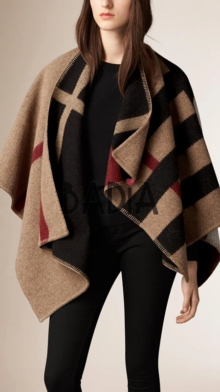 Winter Brand Women Blanket Poncho Coat Top Cashmere Wool Scarf Plaid Monogram Poncho Cape Color Block Check Blanket Wraps Stole