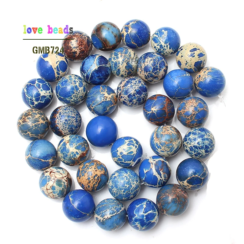 Natural Stone Beads Blue Sea Sediment Jaspers Round Loose Beads For Jewelry Making 15.5\