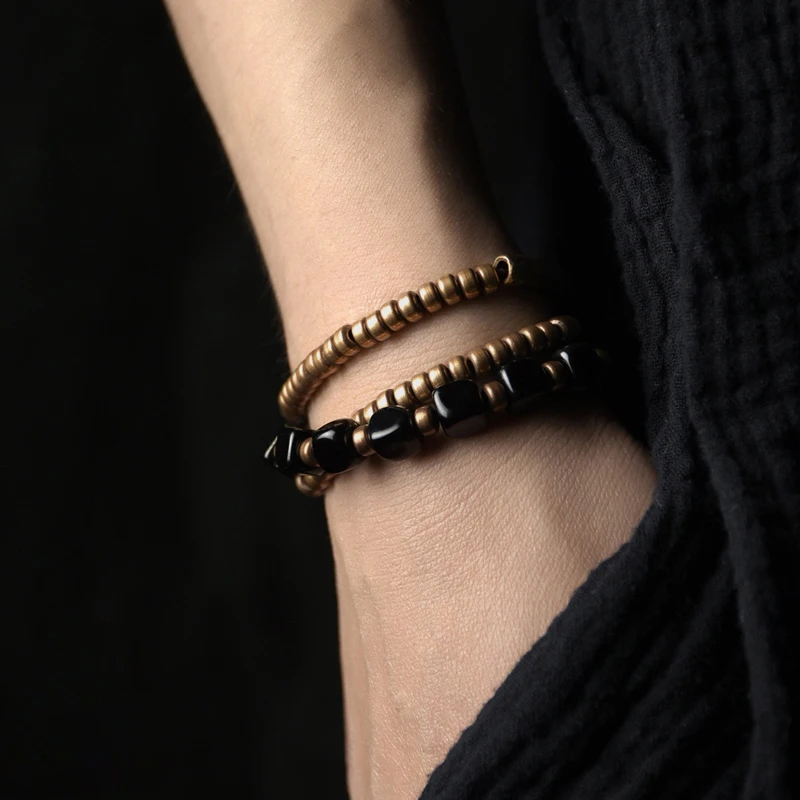 Black Onyx Multilayer Bracelet Hammered Artificial Oxidized Copper Accessories Men Women Health Punk Street Designer Jewelry