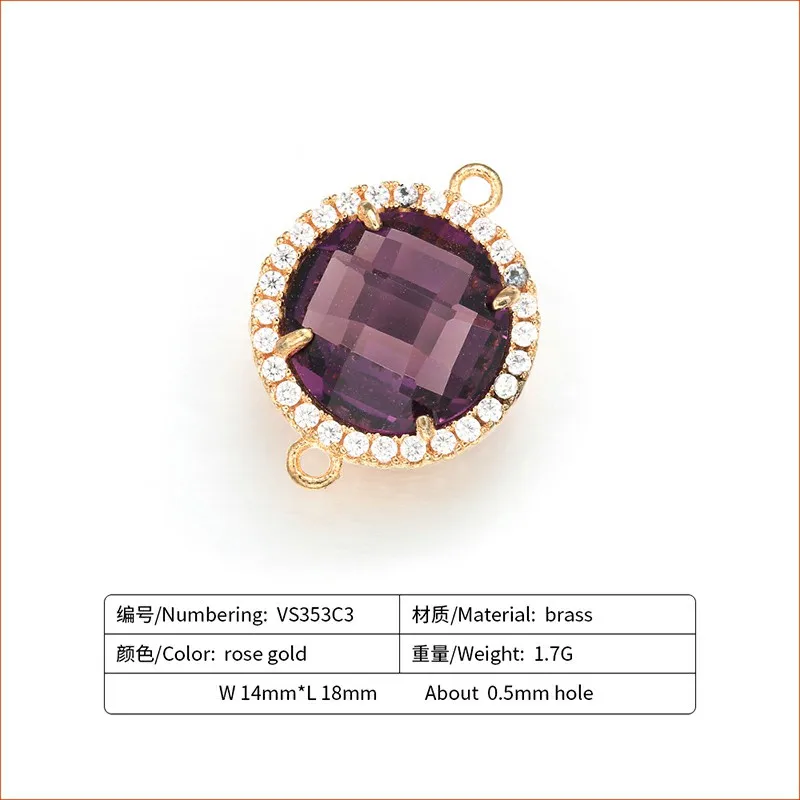 ZHUKOU 14x18mm Mooie Messing Zirconia Ronde Kristal Connectors voor Ketting Handgemaakte sieraden maken bevindingen model: VS353