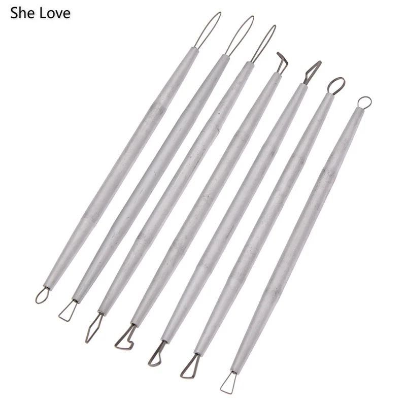 Chzimade 7pcs Stainless Steel Aluminum Polymer Clay Tools Pottery Ceramic Sculpting Tools Carving Wire End Ribbon Tools