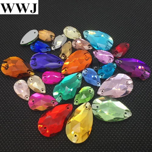 All Sizes Colors Teardrop Sew On Rhinestones Flatback 2 Holes Droplet Glass Sewing Crystal Beads for dress costume bags making