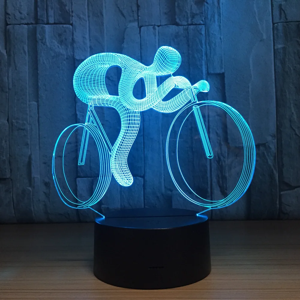 Bicycle 3D LED Night Lamp Light 7 Color Changing Visual Hologram Decor  AAA Batteries Usb Table Lampara Lamp Gift for Sports Guy