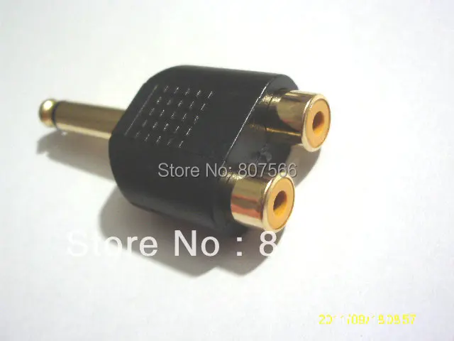 50pcs 6.3mm connector 6.35 mm (1/4 in) Jack Male Mono Plug to 2 RCA Jack Splitter adaptor Gold plated