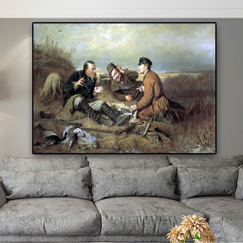 Hunters at rest By Vasilij Perov Posters And Prints Oil Painting on Canvas Scandinavian Wall Art Pictures For Living Room Decor