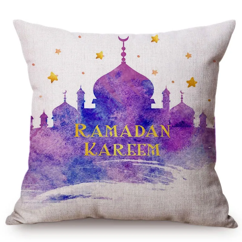 Islam Muslim Masjid Mosque Cushion Covers Eid Ramadan Kareem Moon Art Cushion Cover Decorative Cotton Linen Pillow Case Gift