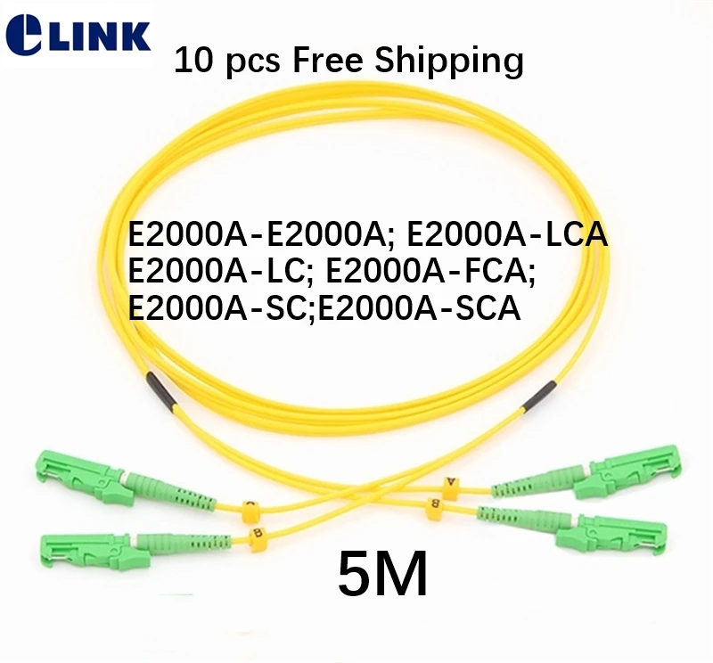 

5M E2000/APC fiber patch cords SM Duplex E2000/APC LC ST SC FC UPC APC DX 9/125 Singlemode OS1 OS2 9/125um free shipping 10pcs