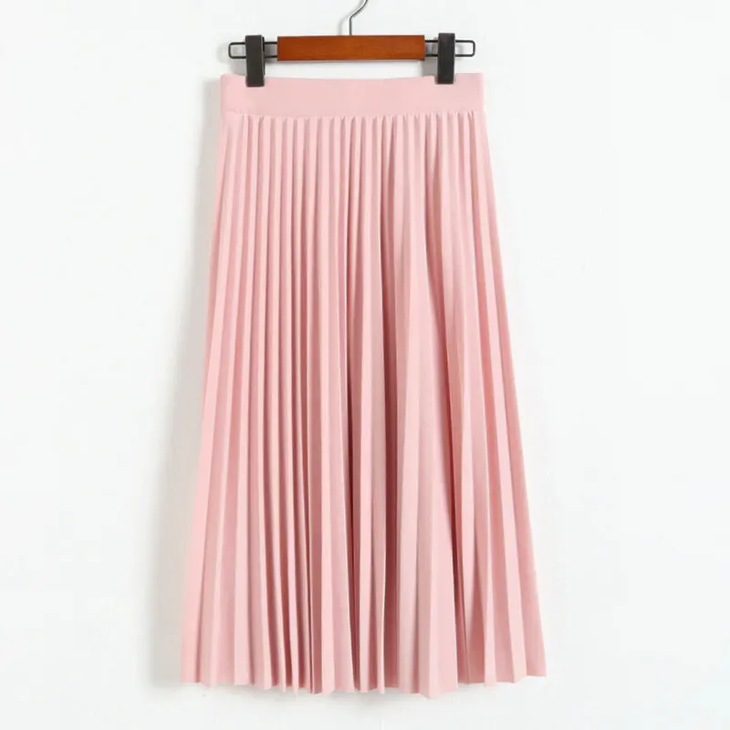 Women Fashion High Waist Pleated Solid Color Ankle Length Skirt All-match chiffon Clothing Lady Casual Stretchy Thicken Skirts