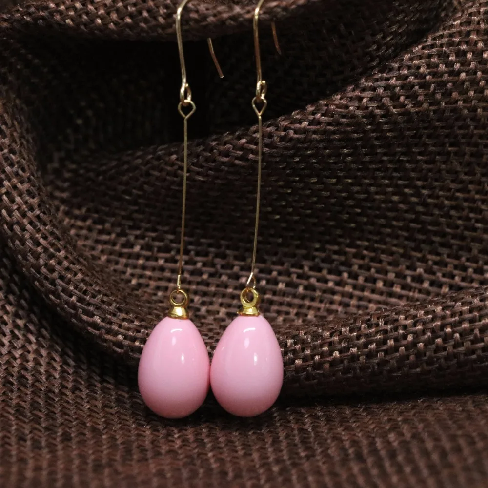 9*13mm teardrop long earrings pink baking paint glass fashion dangle eardrop women fashion jewelry B1798