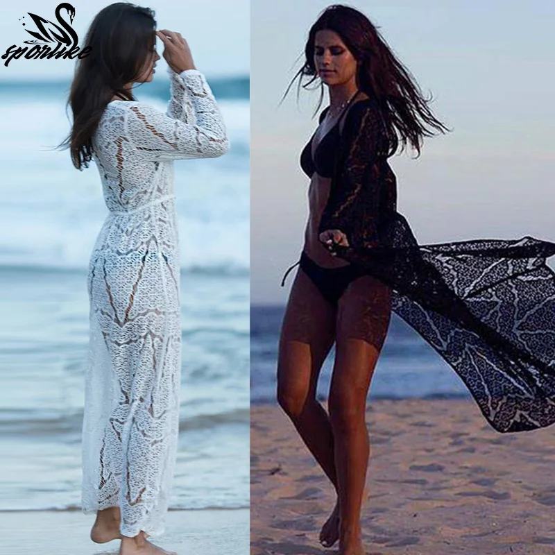 Long Crochet Beach Cover up Robe de Plage Swimsuit Cover up Saida de Praia longa Women Bathing suit cover up Tunics for Beach