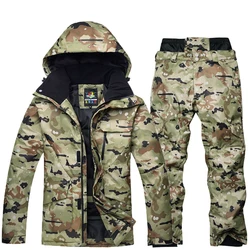 Ensemble de Ski Camouflage Super chaud pour homme, veste imperméable, coupe-vent, respirant, vêtements pour escalade, snowboard en plein air