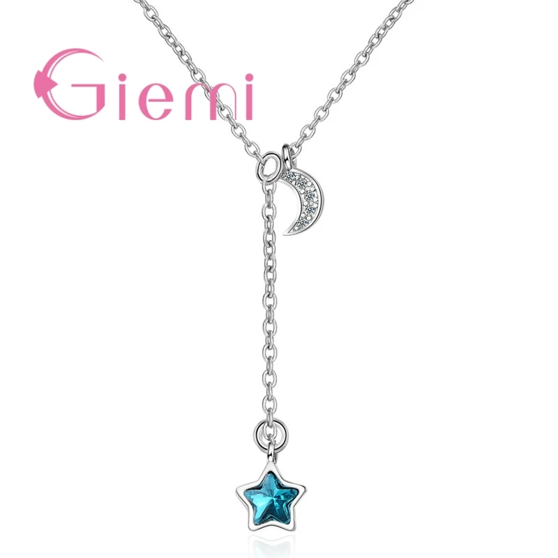 New Korean Latest Model Attractive 925 Sterling Silver  Star Moon Pendant Necklace For Women Ladies Girl Jewelry Gift